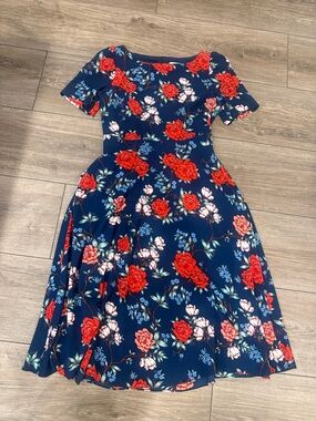 Harper Rose Navy Floral Fit & Flare Dress with Red Roses